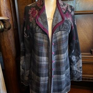 IVKO Women's Plaid and Floral Blazer in Gray and Purple